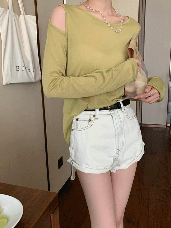 [휴양지룩] 먼데이 숄더트임 긴팔티셔츠 - 3 Color (여름티셔츠/라운드넥/긴팔)