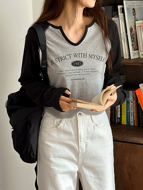 [봄티셔츠] 마이셀 배색 긴팔 티셔츠 - 3 Color (나그랑/레터링/크롭)